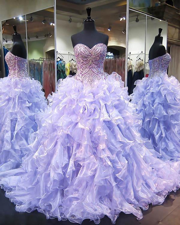 Sleeveless Lilac Quinceanera Dress With Crystals