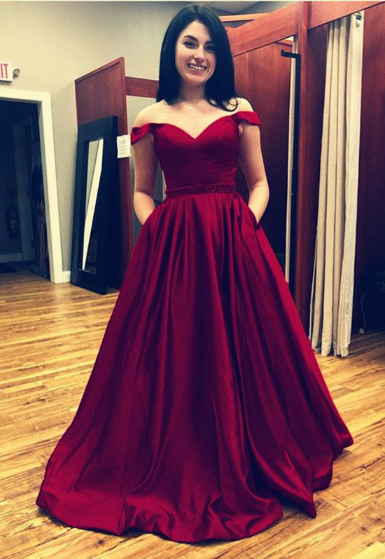 Off The Shoulder Prom Dress Floor Length Evening Dress With Pockets on  Luulla
