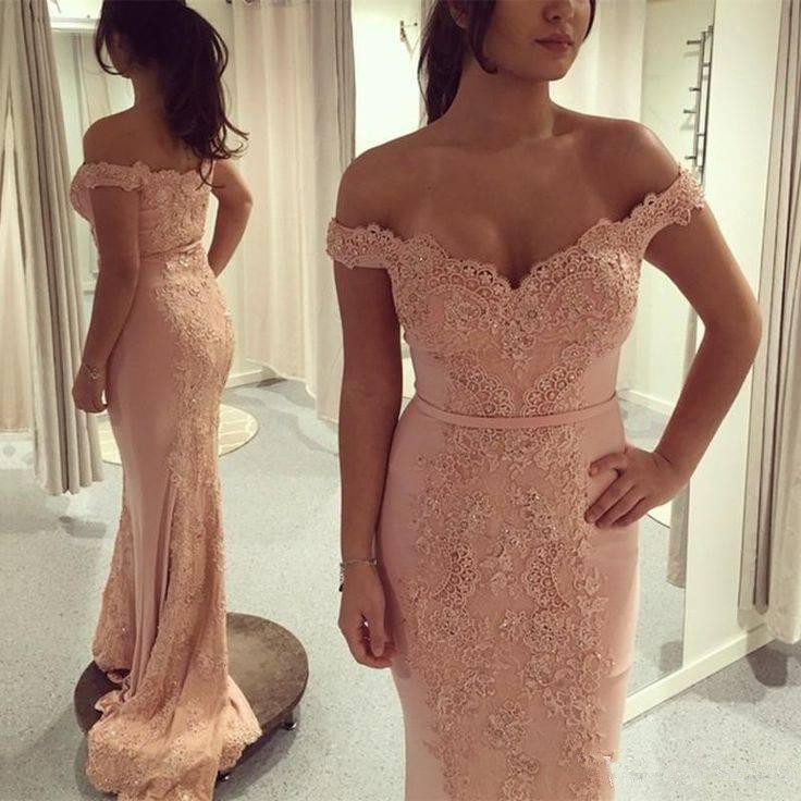 Lace Appliques Off-the-shoulder Plunge V Floor Length Trumpet Wedding Guest Dress Featuring Sweep Train