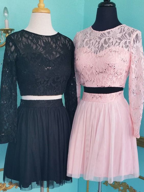 Two Pieces Lace Homecoming Dress