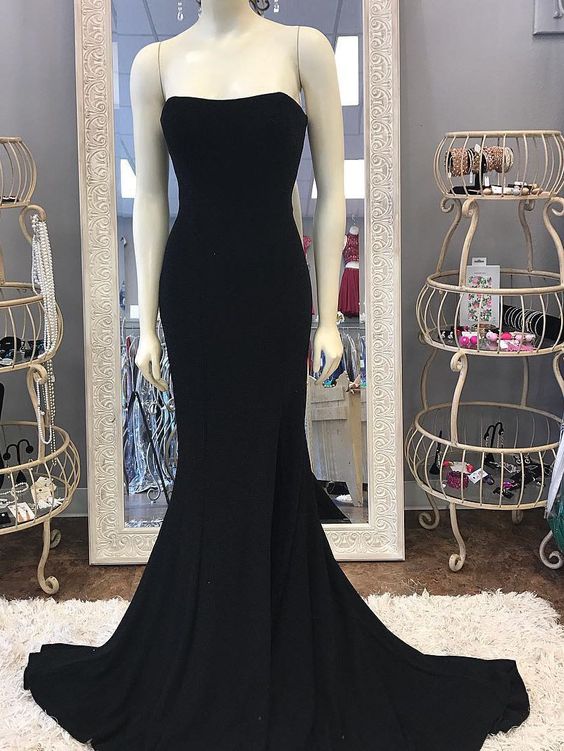 Simple Black Strapless Evening Dress Black Party Gown Y5081