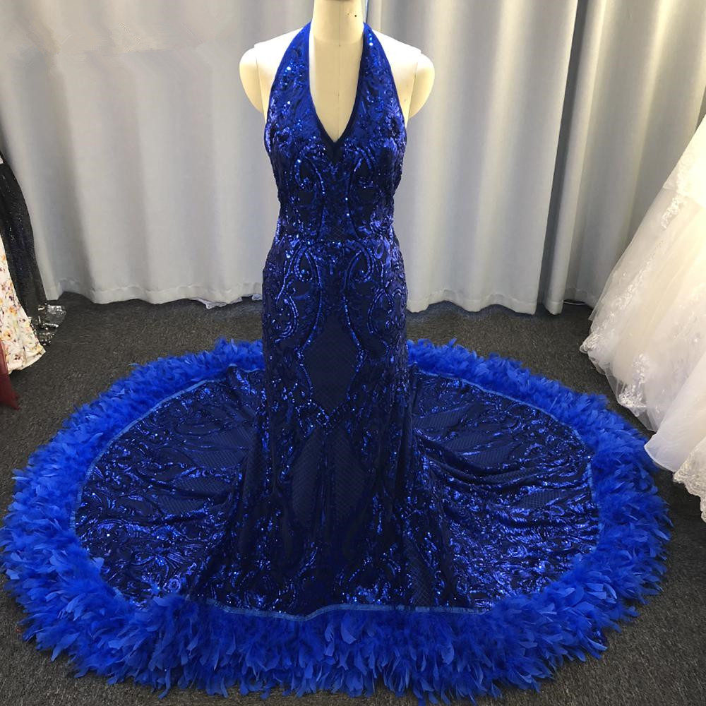 Halter Royal Blue Prom Dresses