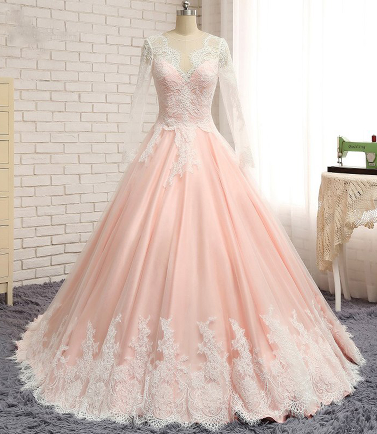 Ivory Pink Long Sleeves Pageant Dresses Special Occasion Evening Gowns