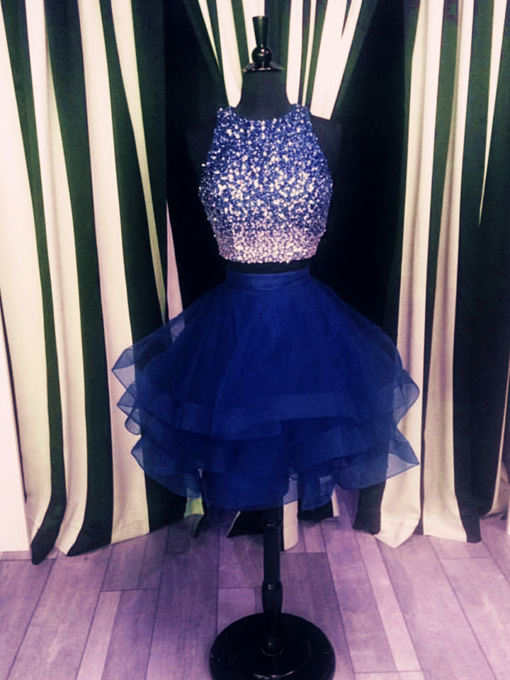 Royal Blue Two Pieces Short Prom Dress