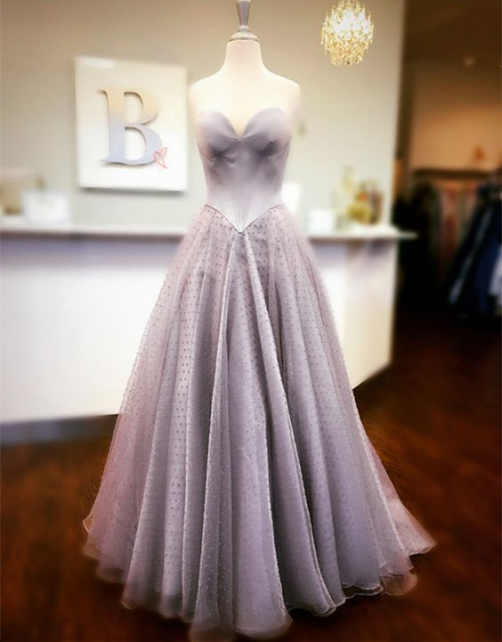made to measure evening dress Made to Order Silver Beading Colored Tulle A-Line Evening Dress main image 0