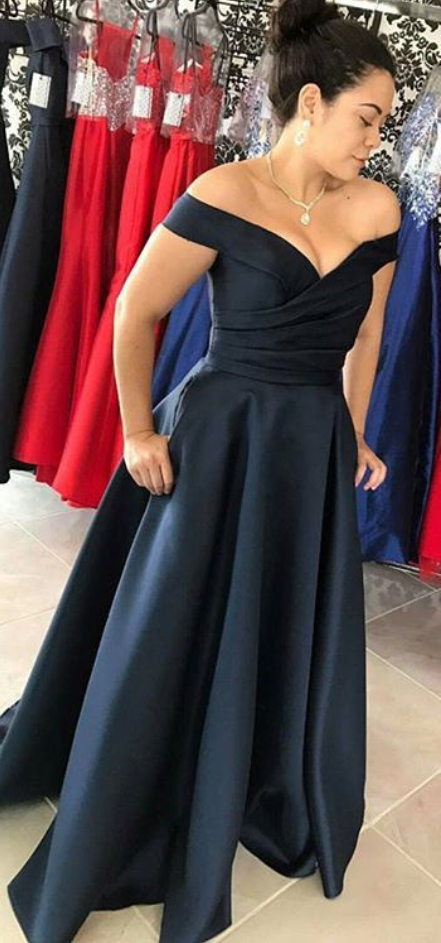 Off The Shoulder Dark Navy Evening Dress on Luulla