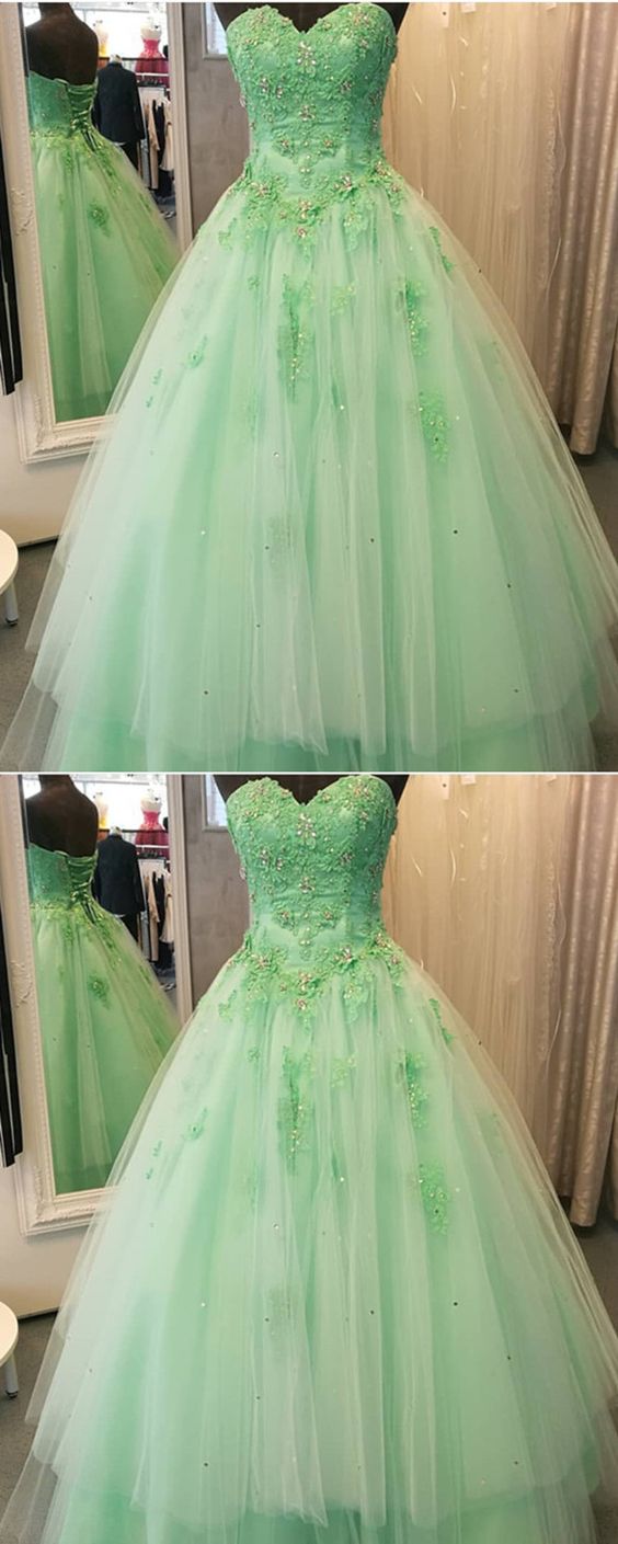 Sleeveless Mint Quinceanera Dress With Appliques