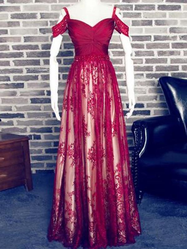 Cold Shoulders Floor Length Evening Dress With Twisted Bodice