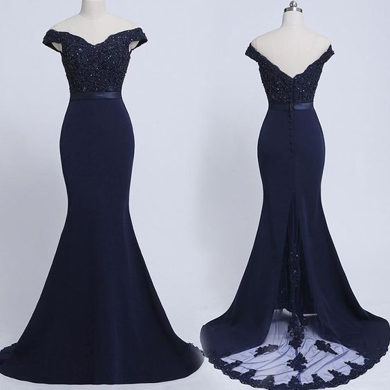 Off The Shoulder Navy Evening Gown