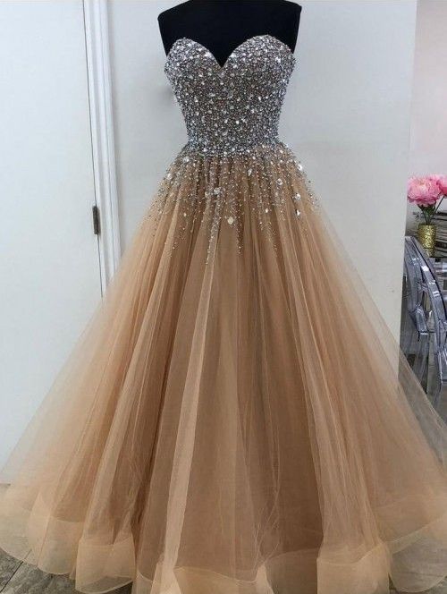 Sleeveless Champagne Prom Dress With Crystals Beads