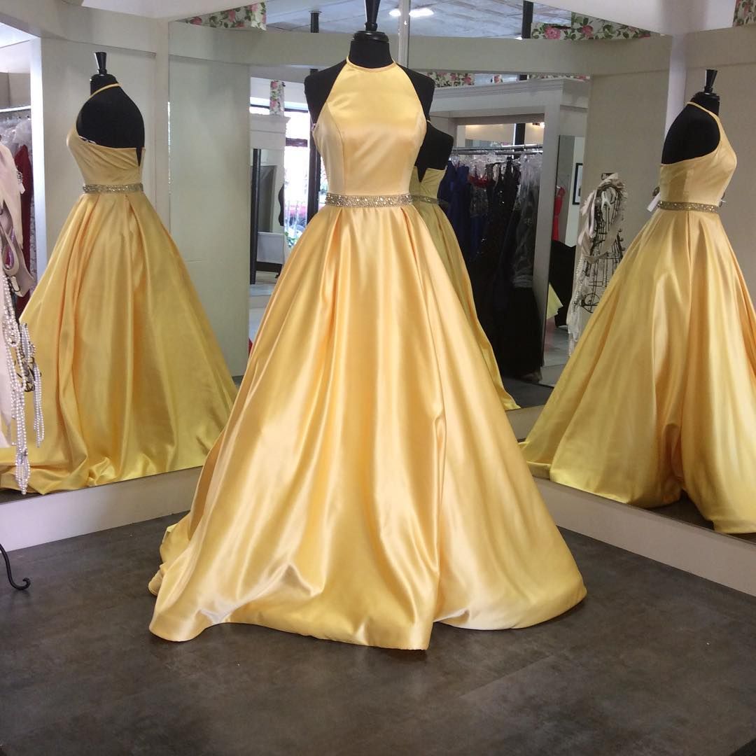 Yellow Halter Prom Dresses