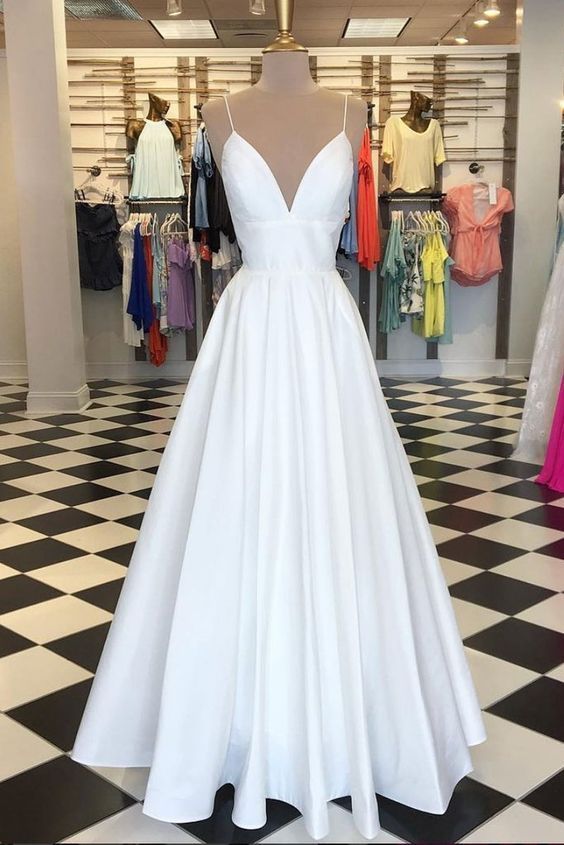 Spaghetti Strap Satin Dresses with Long Sleeves White