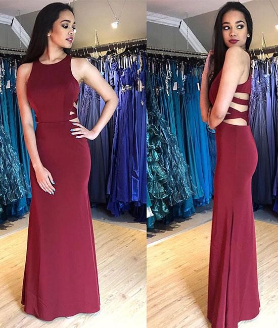 Jewel Neck Floor Length Prom Dress With Strappy Back