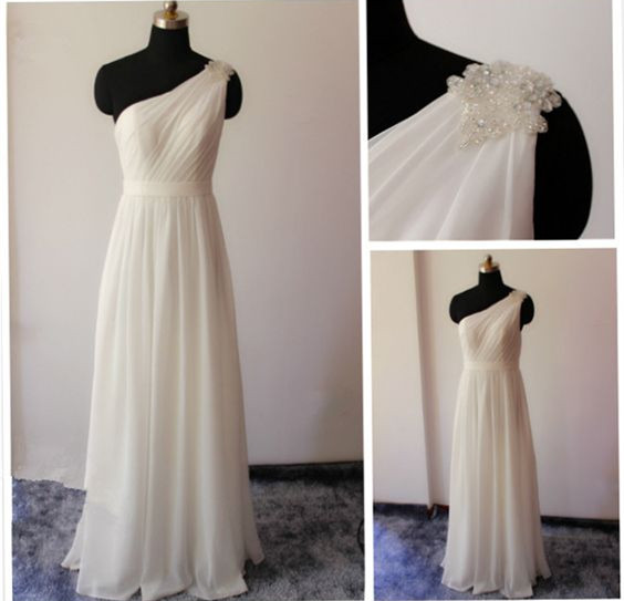 One Shoulder Long Ivory Formal Occasion Dress Evening Gown