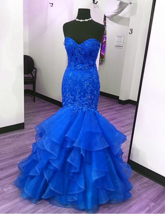 Royal Blue Fuchsia Mermaid Prom Dress with Tiered Skirt