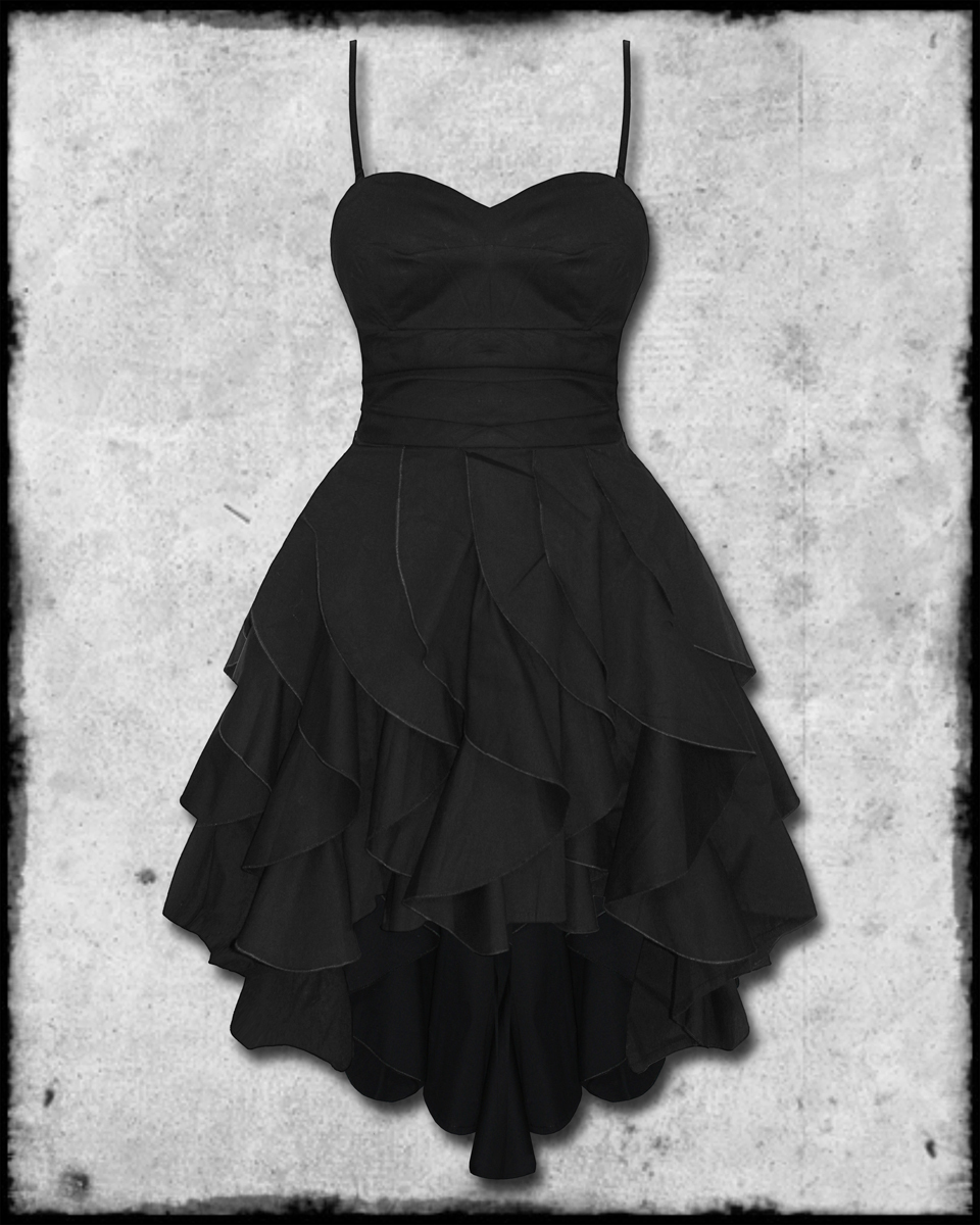 Spaghetti Straps Black Short Party Dress With Tiered Skirt
