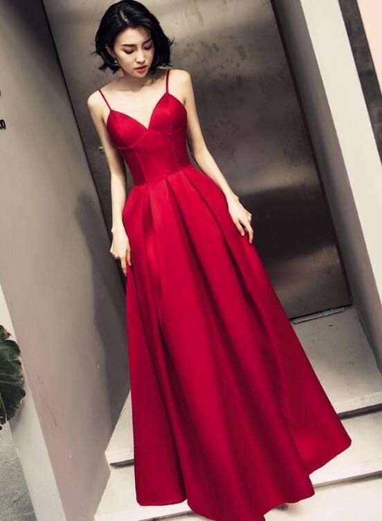 Spaghetti Straps Bright Red Prom Dress Evening Gown