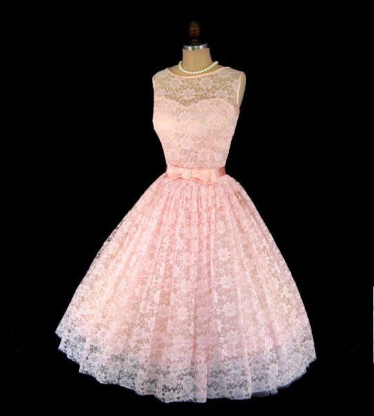 Sheer Sweetheart Pale Pink Vintage Short Lace Dress