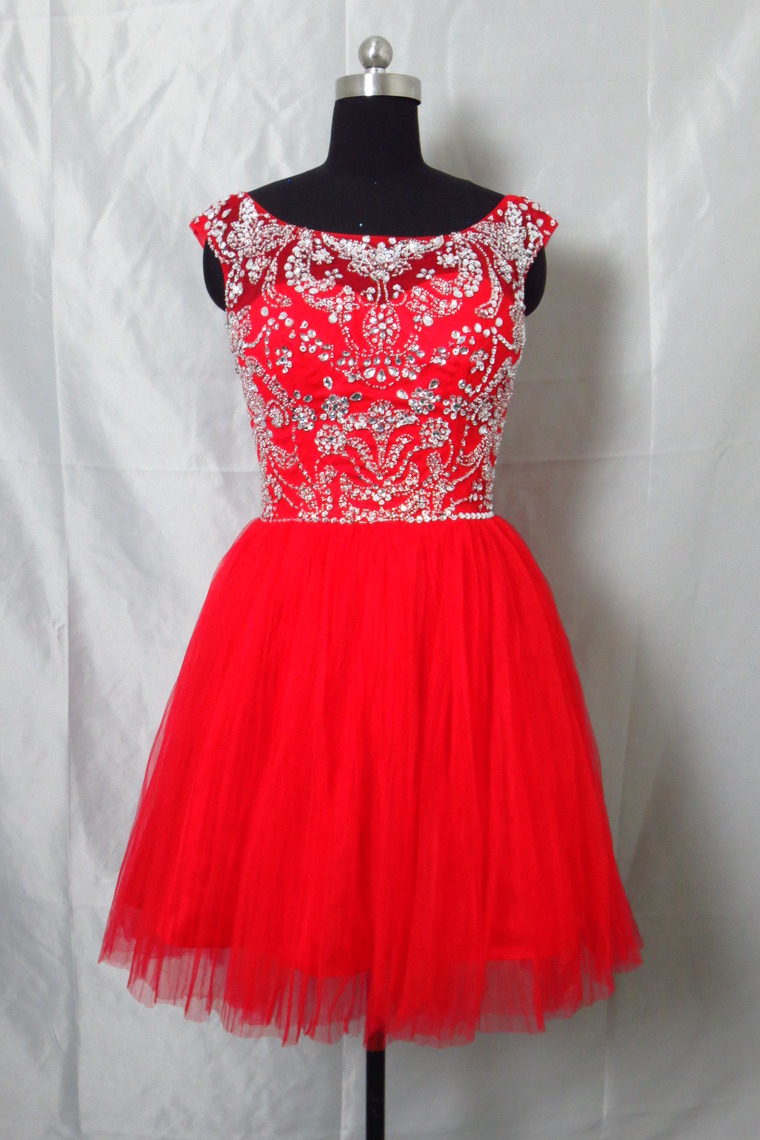 Beaded Red Short Homecoming Party Dresses Knee Length Graduation Dress