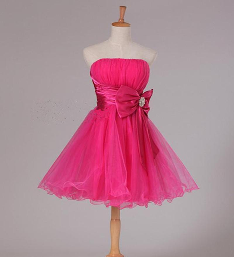 Strapless Pleated Short Homecoming Dress Party Dress With Bow Sash