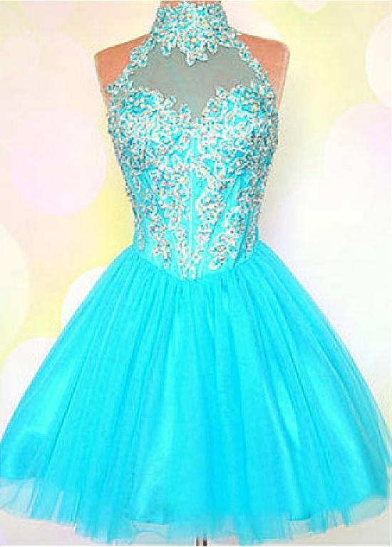 High Neck Homecoming Dress With Keyhole Back