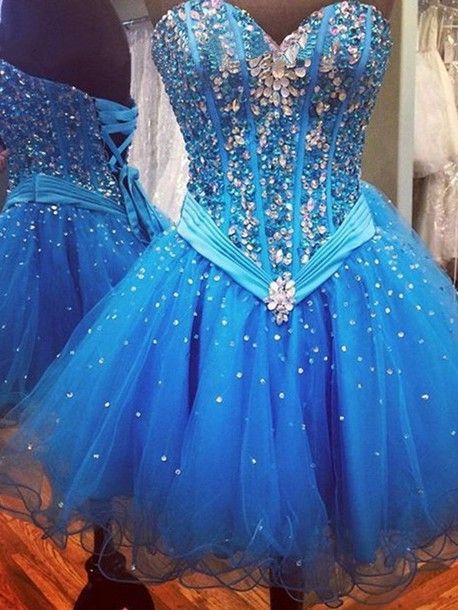 Blue Homecoming Short Prom Dress With Beads