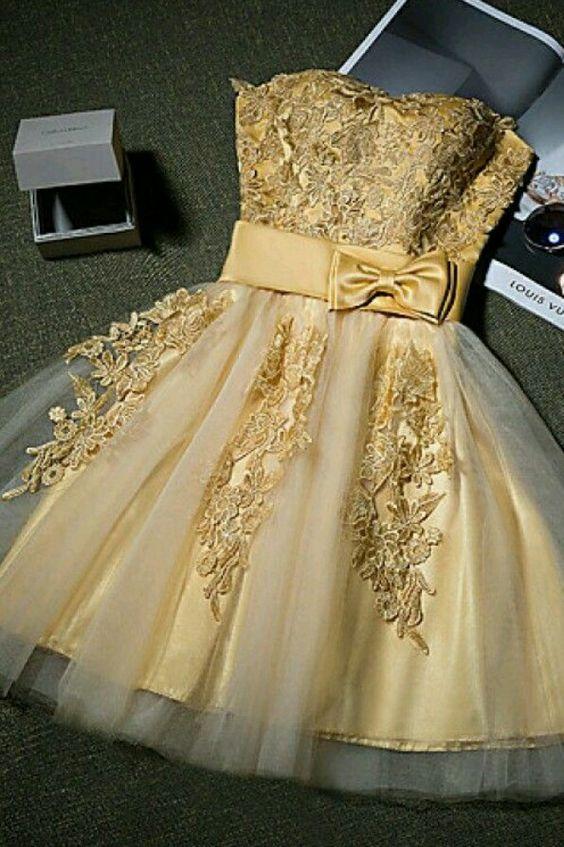 Sleeveless Gold Short Party Dress Homecoming