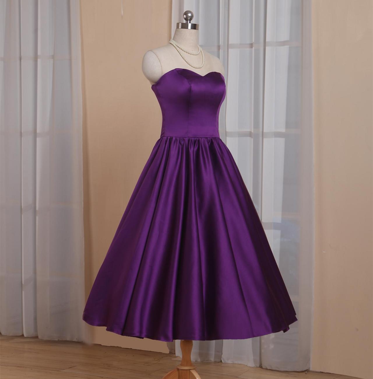 Sweetheart Neckline Tea Length Purple Semi Formal Occasion Dress Hoco Party Dress