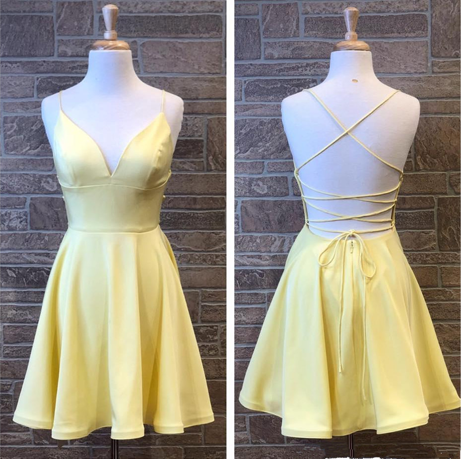 Yellow Short Homecoming Party Dress on Luulla