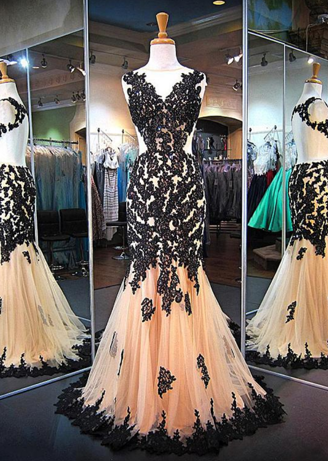 Open Back Appliqued Prom Dress