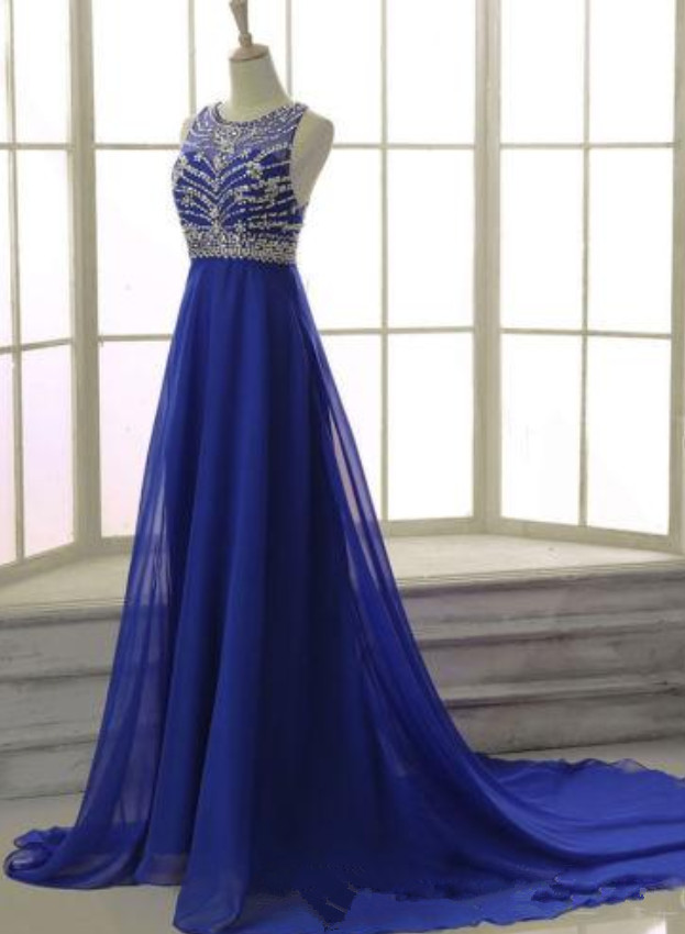 Royal Blue Long Evening Gowns With Beads