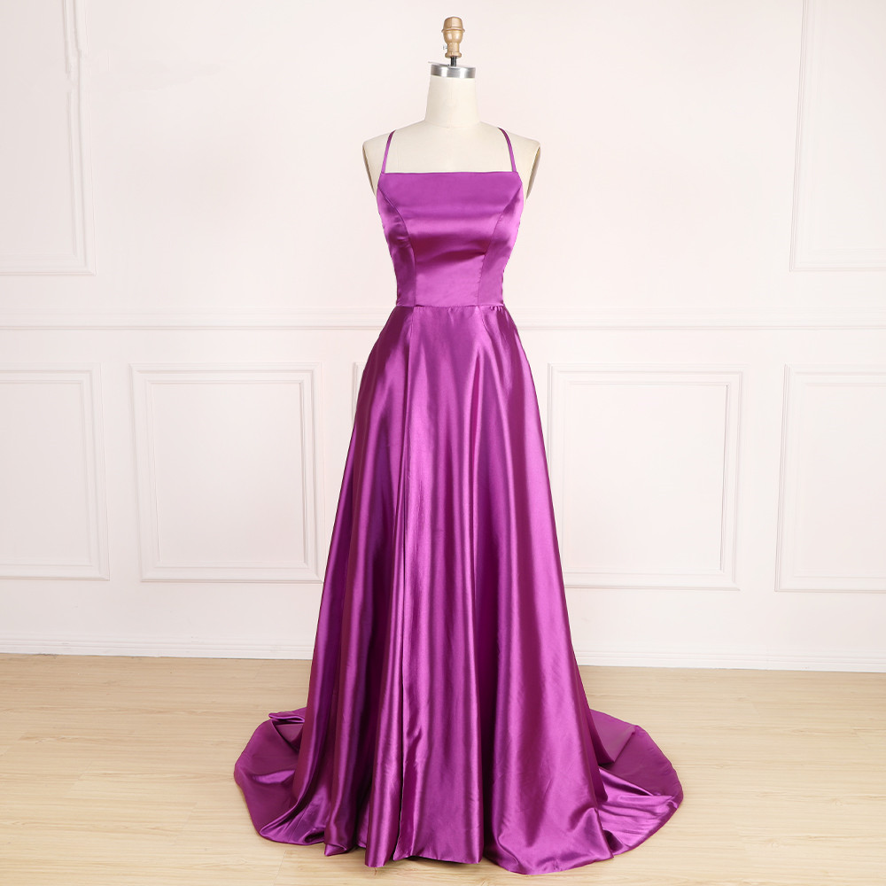 Backless Purple Prom Dress With Tie String Back