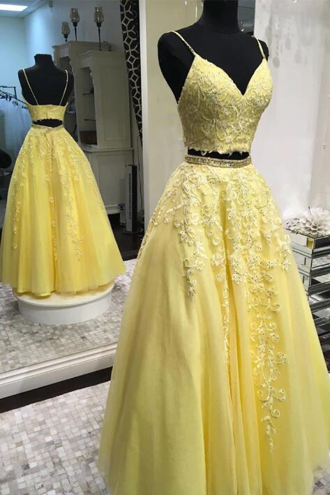 Two Pieces Yellow Prom Dress