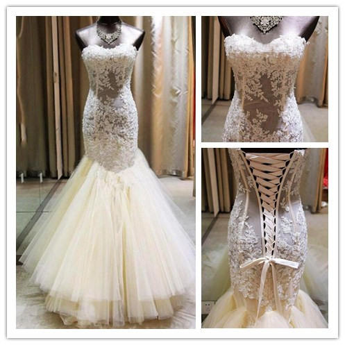 New Full Lace Split Wedding Dresses Illusion Back Bridal Gowns with  Detachable Satin Skirt – Ballbella