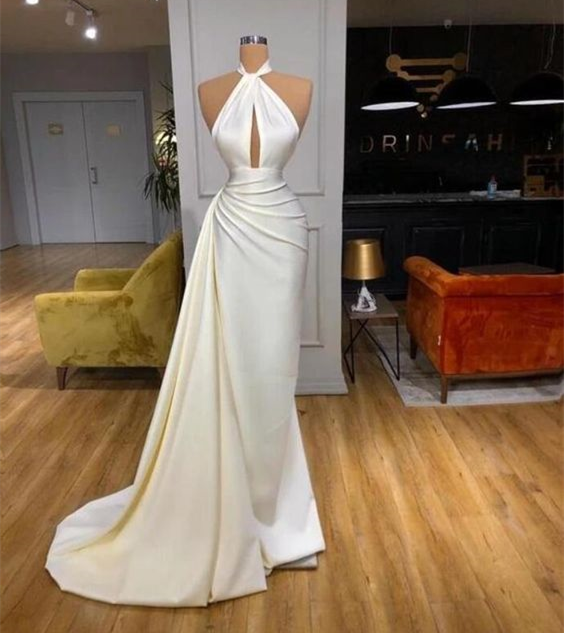 Halter Pearl Ivory Evening Gown Pageant Dress