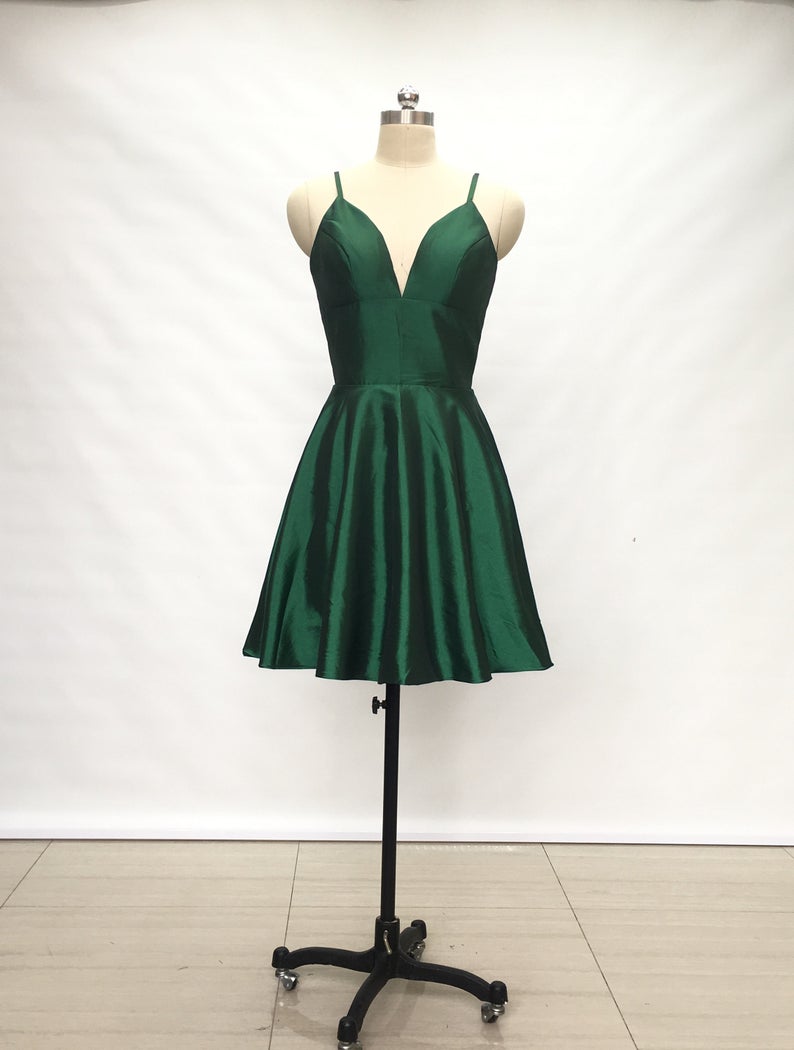 Spaghetti Straps Emerald Green Homecoming Dress For Hoco Party
