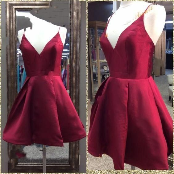 Dark Red Short Homecoming Party Dress Hoco