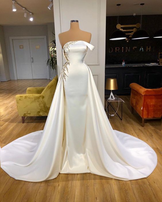 Ivory One Off Shoulder Evening Gown