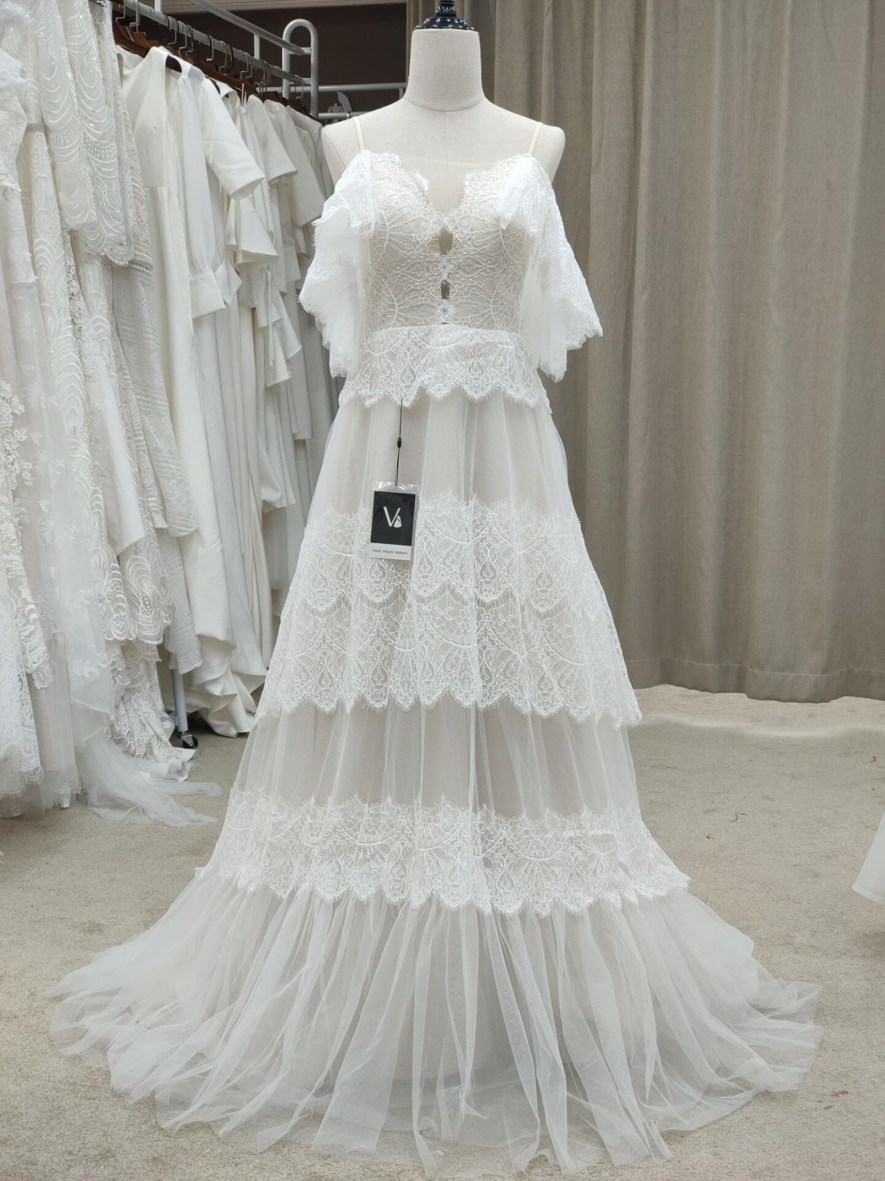 white christmas dresses Beige chiffon hippie wedding dress – lutienbridal.com main image 1