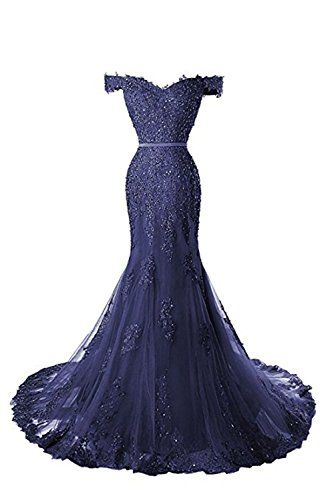 Off The Shoulder Navy Evening Gown on Luulla