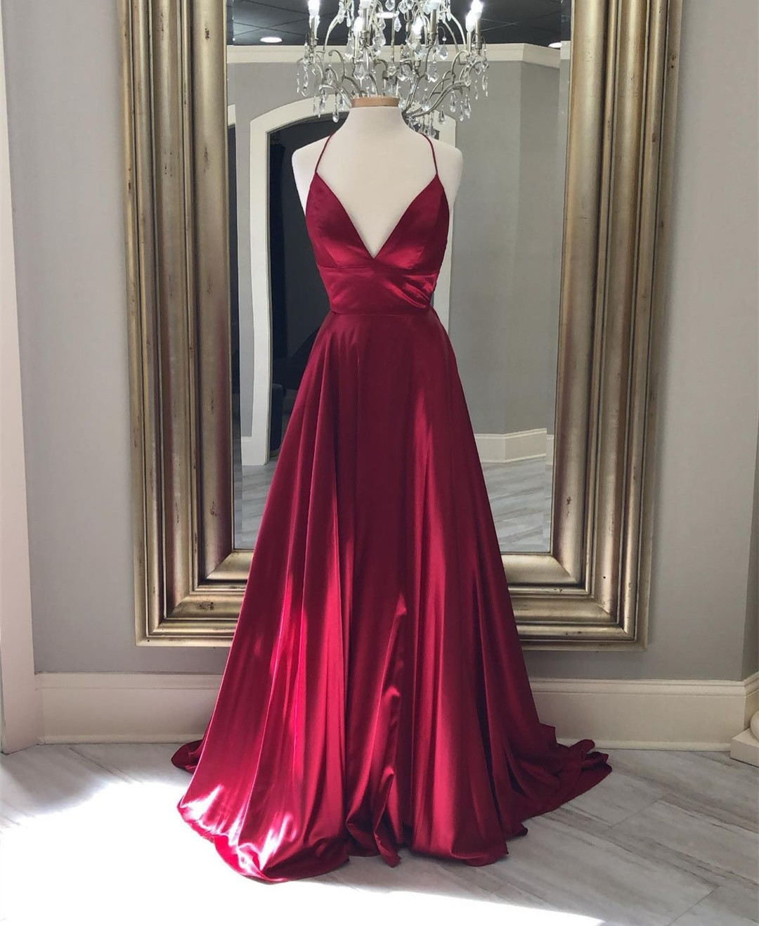 Sexy Red Spaghetti Straps Evening Dress Red Formal Dress Y5232 main image 0