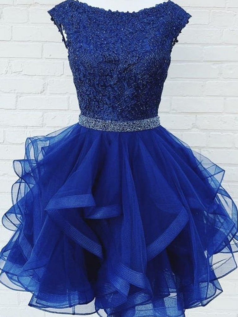Cap Sleeves Blue Graduation Dresses For Hoco Party