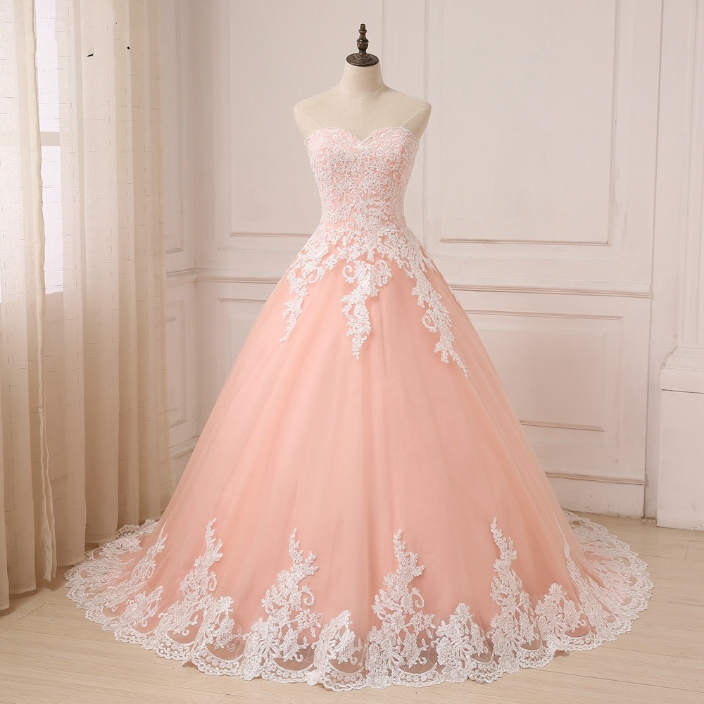 Sleeveless Peach Wedding Dresses With Ivory Lace Bridal Gowns Custom on Luulla