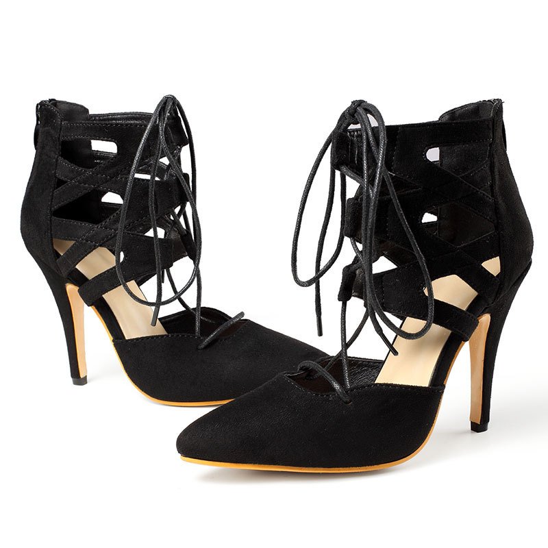 Point Toe Stiletto Heeled Black Strappy Sandals Boots