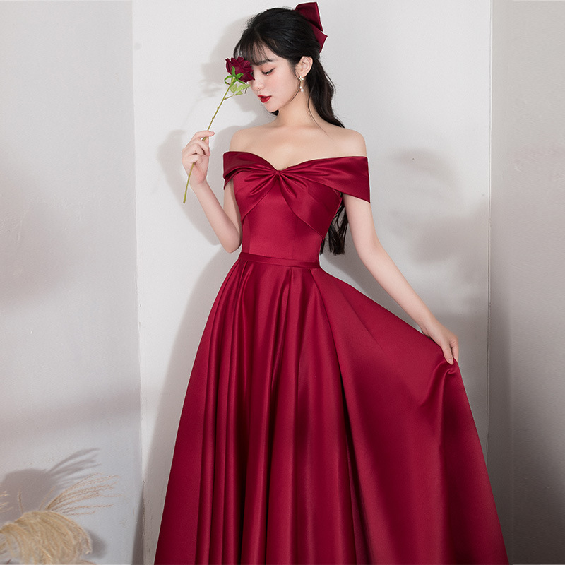 Off The Shoulder Dark Red Evening Dress Asian Long Special Occasion ...