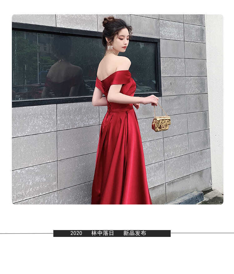 Asymmetric Neckline Asian Evening Gowns Dark Red Formal Occasion Pageant  Dress on Luulla