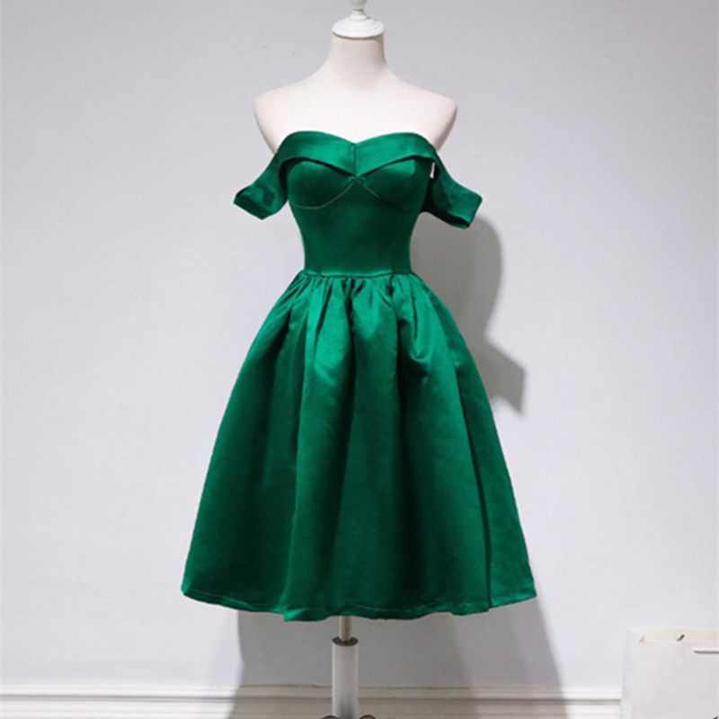 Off Shoulder Hunter Green Short Party Dresses Semi Formal Occasion Evening Gowns Homecoming Dress
