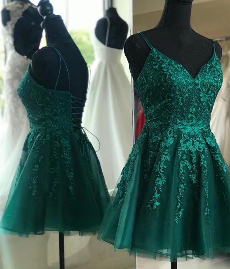 Spaghetti Straps Hunter Green Short Homecoming Dresses For Hoco Party