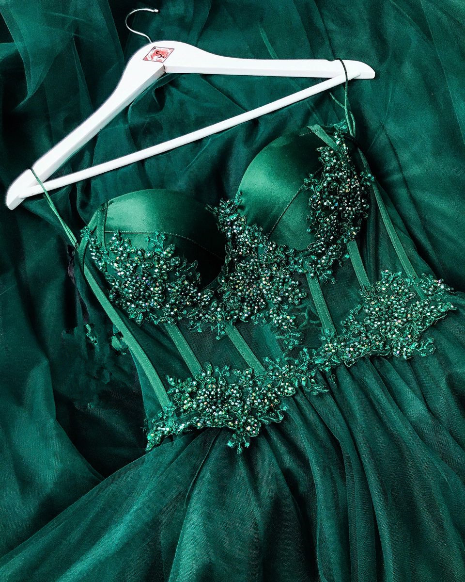 Dark Green Long Prom Dresses With Beads