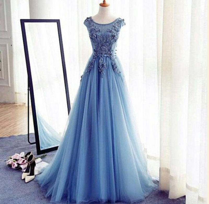 Sleeveless Long Evening Gowns Blue Special Occasion Dresses on Luulla
